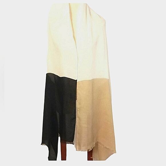 Scarf Shoulder Wrap LARGE 80 x27 Neutral Color Block Pattern EARTH Tones Fancy - Picture 6 of 12